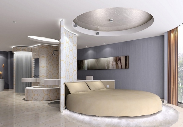 Modern bedroom design ideas round bed round area rug