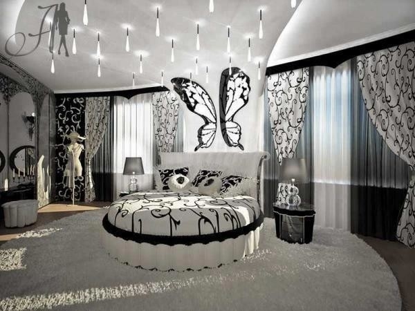 Round bed design black and white bedroom interior modern bedroom lighting