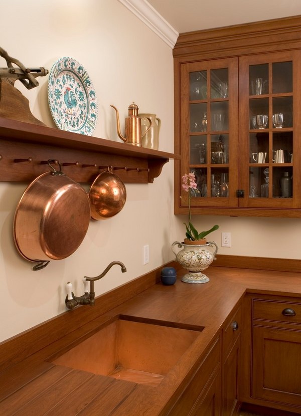 awesome kitchen wood countertop copper sink wood cabinets