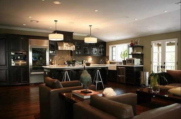 bachelor pad ideas open plan living room kitchen modern lighting