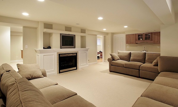 basement remodel ideas family room ideas sectional sofa fireplace tv