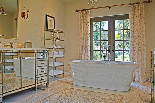 bathroom furniture mirrored vanity freestanding tub shelves