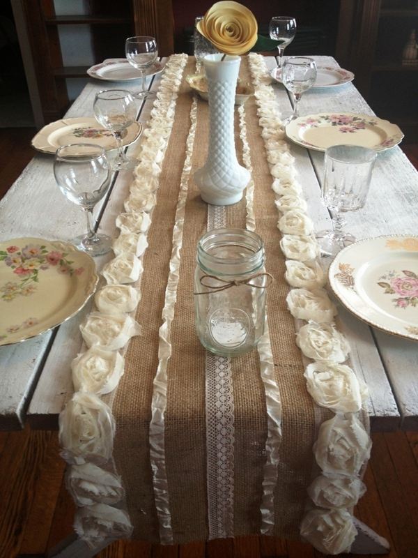 beautiful diy table runner burlap roses vintage style decoration