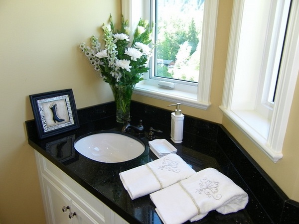 beautiful countertops black pearl granite white vanity ceramic sink