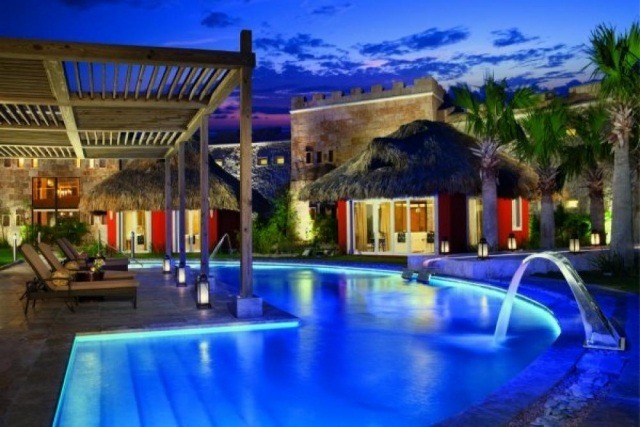 best iground pools ideas lighting  patio pergola palm trees