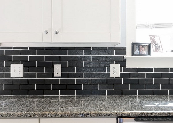 black slate subway tile backsplash new calediona granite countertop kitchen remodel ideas