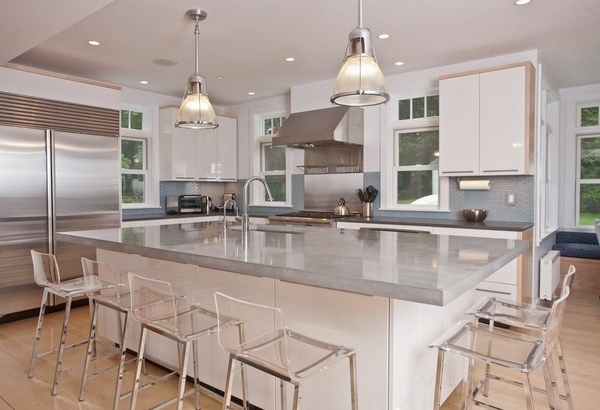 design poured white kitchen island polished concrete