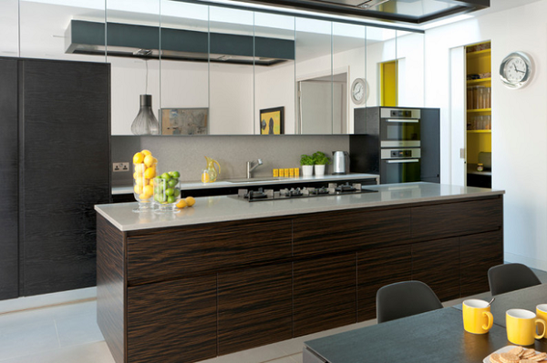 contemporary kitchen designs mirrored cabinets