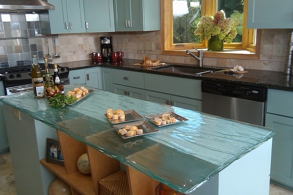 contemporary kitchen ideas blue cabinets fantastic glass countertop