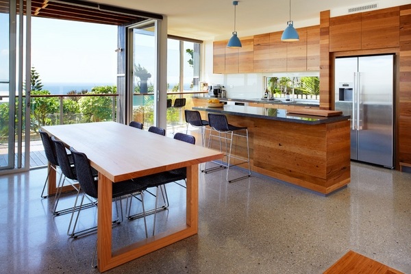 contemporary open plan kitchen breakfast bar terrazzo flooring