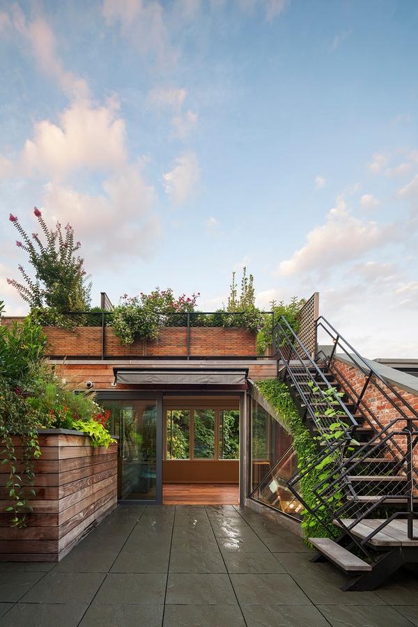 contemporary rooftop garden wooden planters roof garden landscape