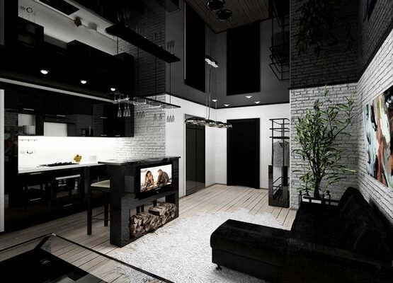cool-bachelor-pad-design-black-white-interior-sofa-brick-walls