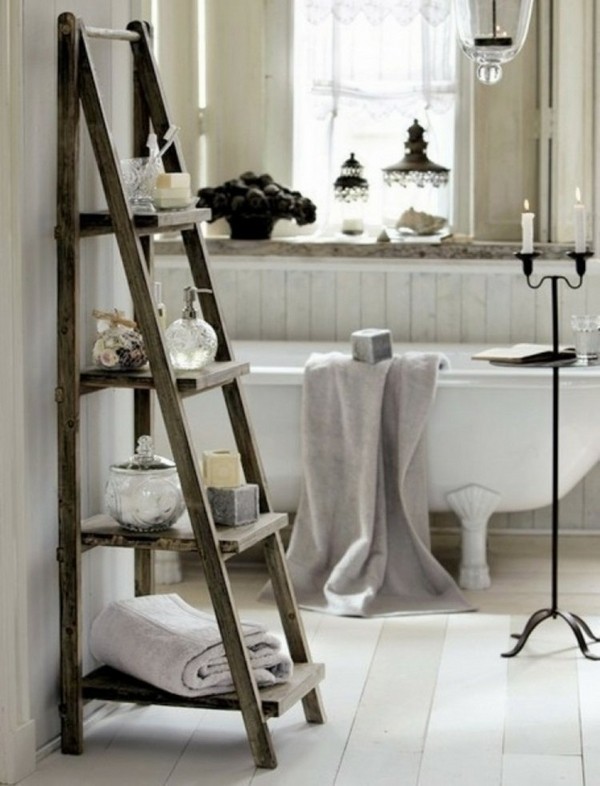 diy bathroom decoration ladder shelf freestanding clawfoot tub
