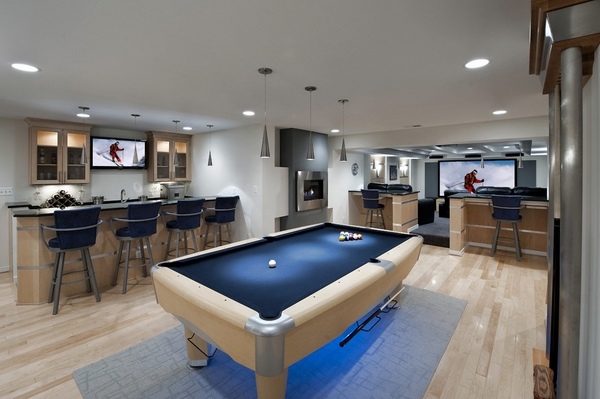 finished basement designs activity areas bar area pool table
