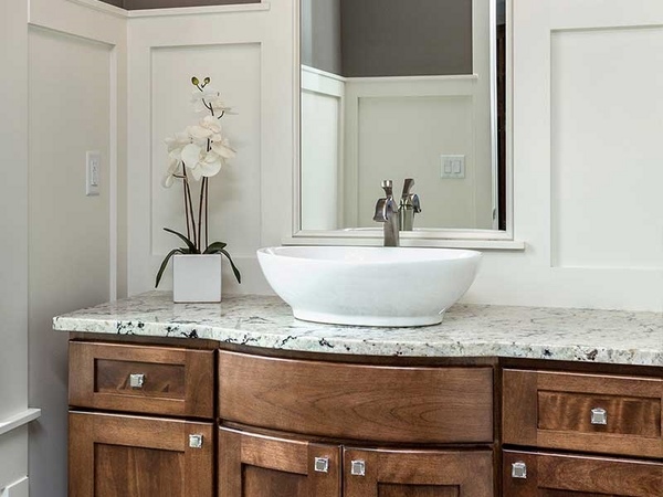 granite bathroom countertops White ice granite wood vanity vessel sink