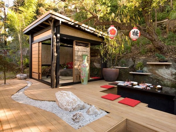 japanese style patio garden dining area rock ideas