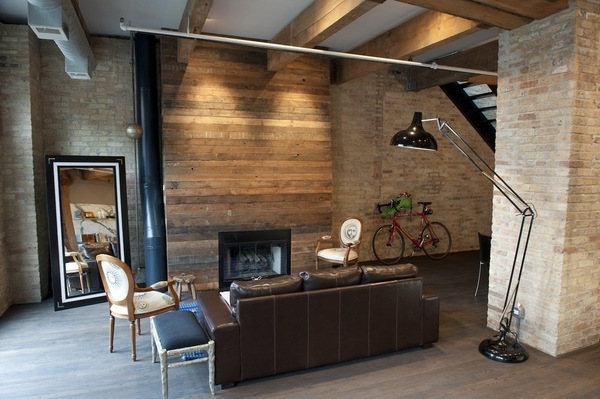 living room interior ideas unfinished hardwood ceiling beams brick wall