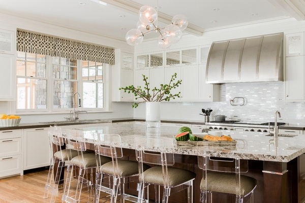 luxury kitchens white cabinets bianco antico granite countertops modern bar stools
