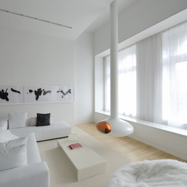 minimalist living room white furniture white fireplace design