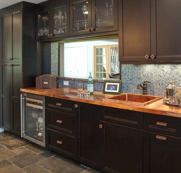 modern kitchen metal countertops ideas copper countertop and sink dark wood cabinets