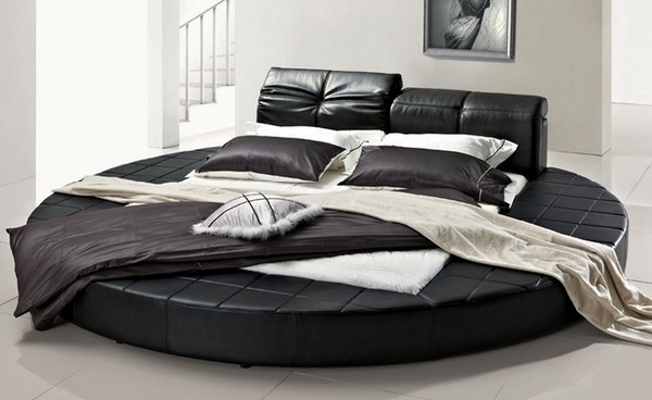 modern minimalist bedroom round platform bed black leather