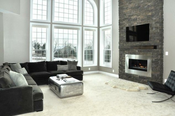 natural stone wall living room design tv over fireplace