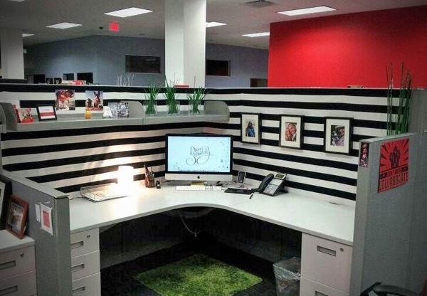 nice cubicle decor ideas black white stripes framed photos