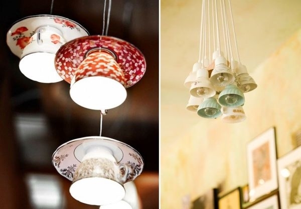 original DIY chandelier ideas pendant lamps ideas saucers coffee cups