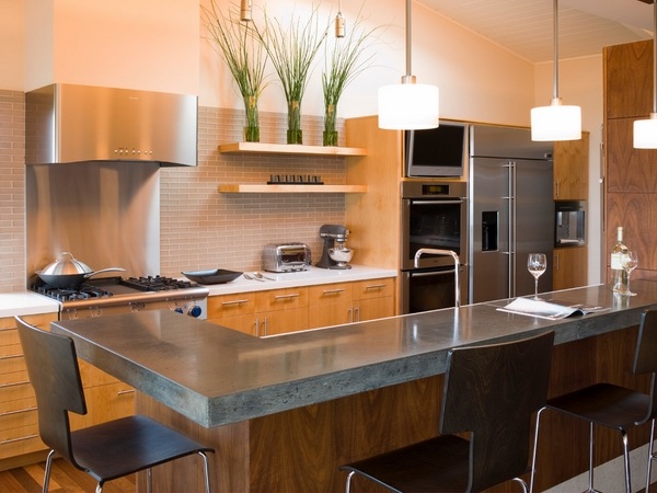 poured concrete countertops contemporary kitchen design breakfast bar counter