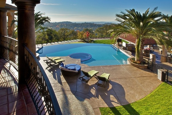 patio pool stamped concrete patios ideas exotic palm trees