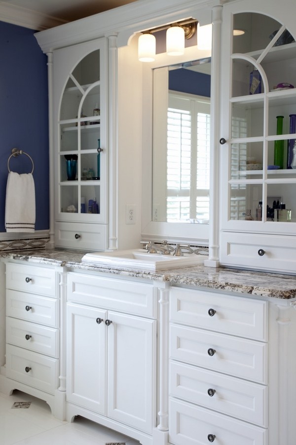 stylish bathroom furniture white vanity storage cabinets bianco antico granite countertop