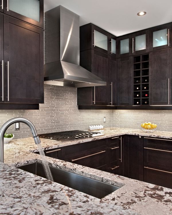 stylish kitchen dark wood cabinets bianco antico granite countertop modern kitchen sink