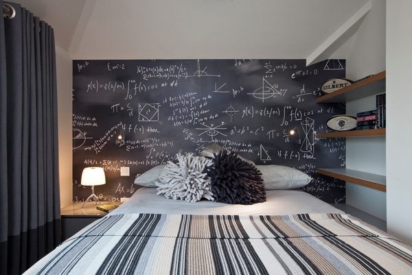 teen room design ideas chalkboard open shelves black white interior
