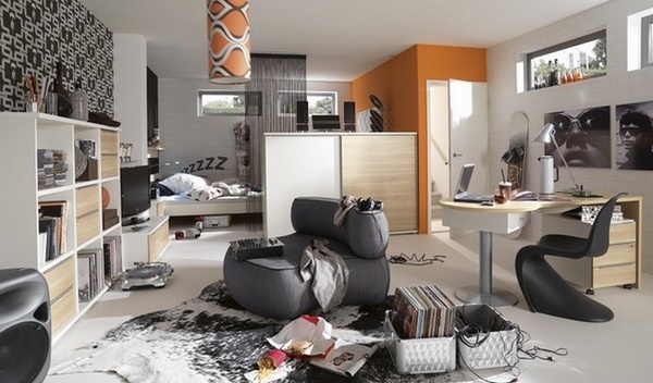 teenage bedroom furniture ideas black white orange accents