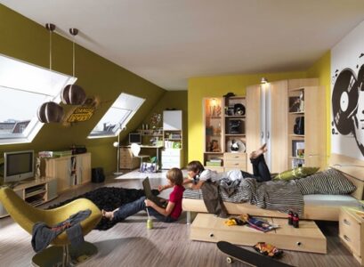 teenage-bedroom-ideas-attic-bedroom-ideas-posters-pendant-lamps