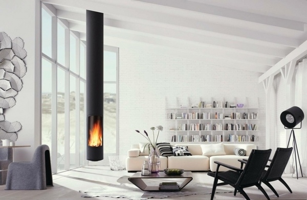 fireplace design hanging fireplace contemporary living room interior