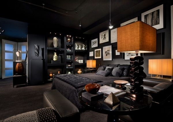 Bachelor bedroom interior design black wall colors decorative accents photos