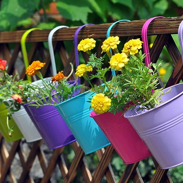 Colorful flower pots hanging balcony garden planters ideas 