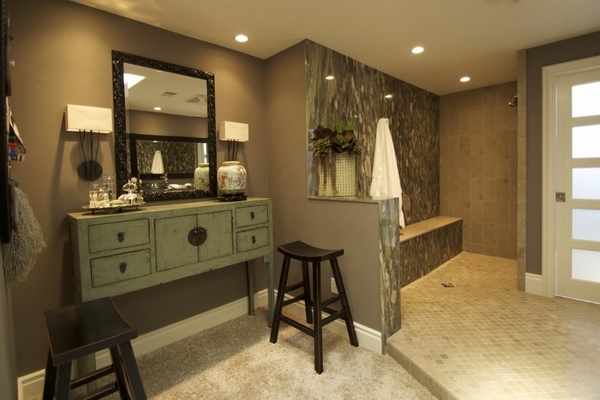 Cool bathroom design ideas vintage vanity cabinet wall mirror doorless shower
