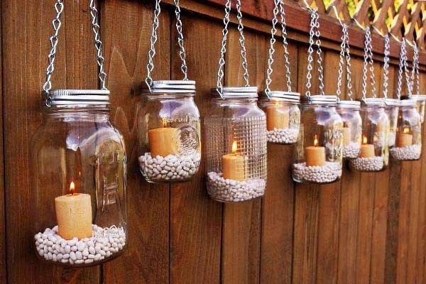 DIY lighting ideas rustic lights mason jar garden fence