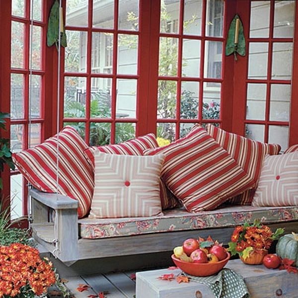 DIY swing porch ideas porch decoration colorful pillows