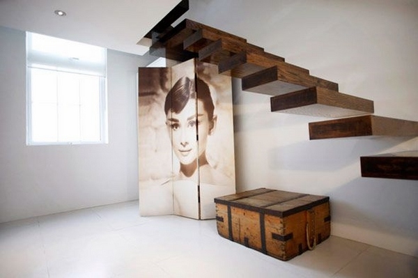 Floating stairs wood minimalist interior design ideas