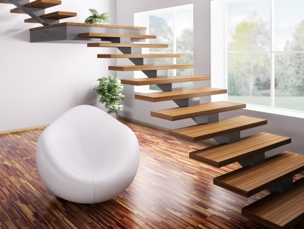 Floating stairway design wood modern home minimalist interior