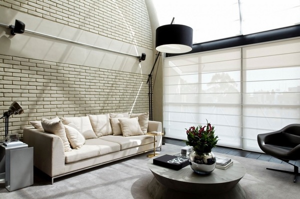 Industrial loft apartment living room design black white