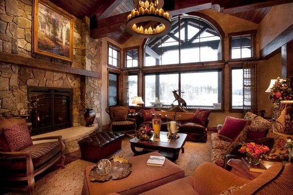 Living room ideas rustic interior decorating ideas stone fireplace sofa