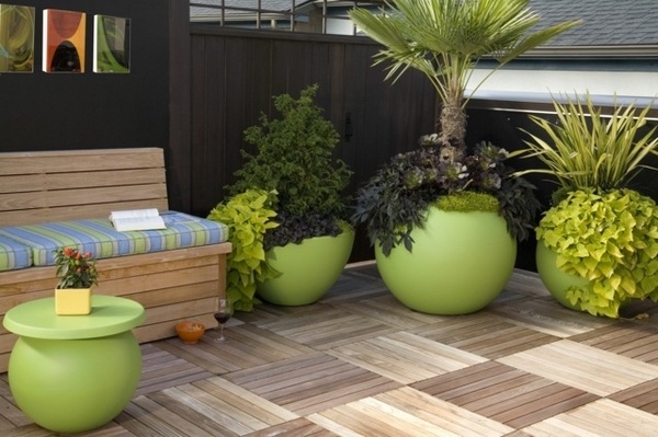 Planters ideas wooden floor green flower pots attractive balcony