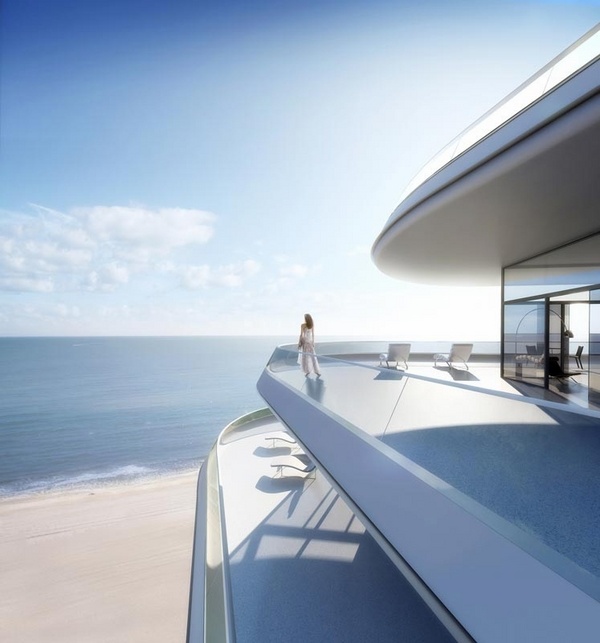Sea view glass balcony railing modern house architecture