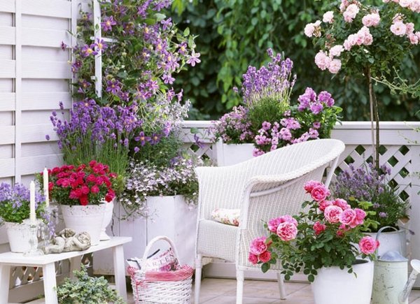 awesome balcony garden ideas white flower pots 
