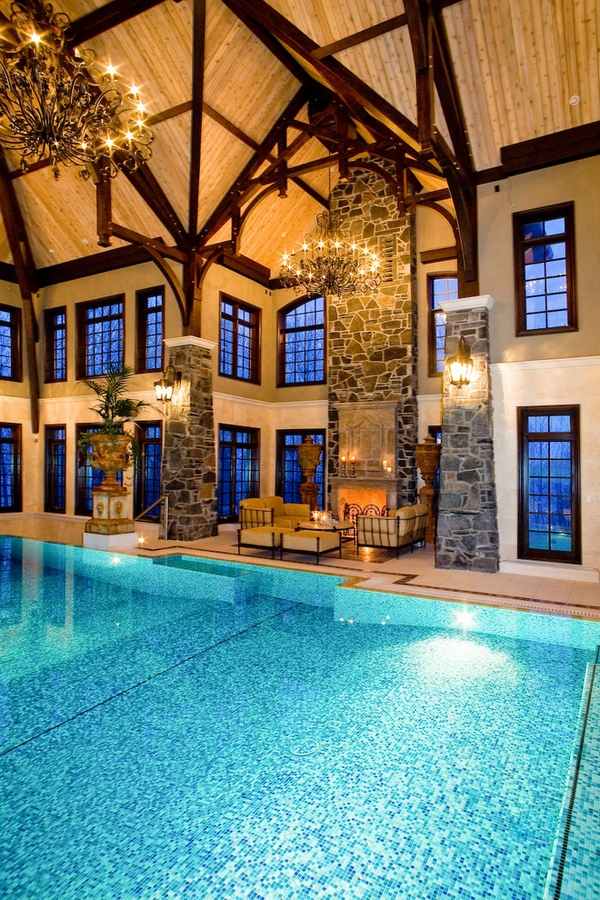 indoor swimming pool designs pool decor massive chandeliers wood beams