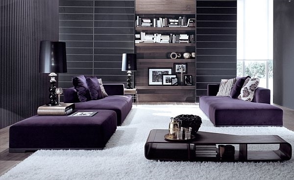 bachelor living room ideas white gray interior purple accents